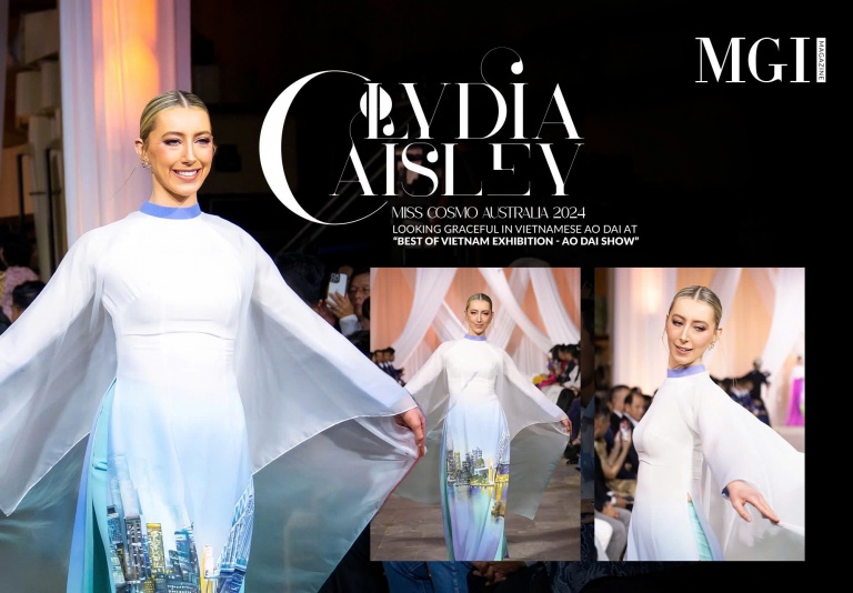 Miss Cosmo Australia 2024 Lydia Caisley looking graceful in Vietnamese ao dai at “Best Of Vietnam Exhibition - Ao Dai Show”